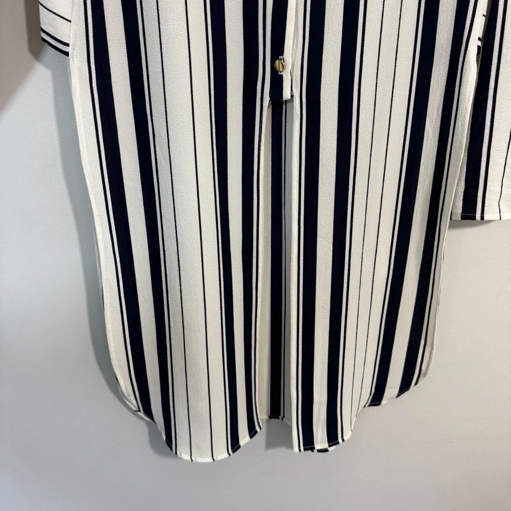 Frank Lyman Longline Striped Blouse Sz 6 White Blue Side Slit Shirt Office EUC - Picture 4 of 10